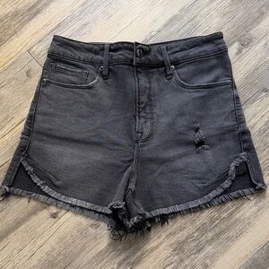 Good American Black Frayed Hem Distressed Denim Shorts